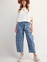 Easel Flower Print Washed Denim Barrel Pant By: Easel