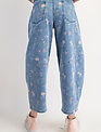 Easel Flower Print Washed Denim Barrel Pant By: Easel