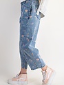 Easel Flower Print Washed Denim Barrel Pant By: Easel