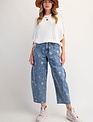 Easel Flower Print Washed Denim Barrel Pant By: Easel