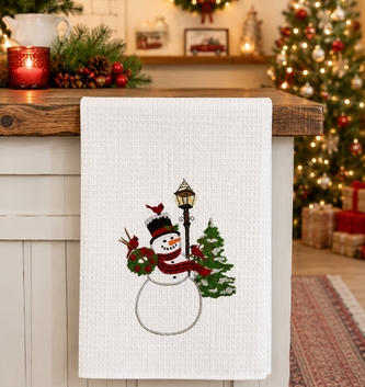 Snowman & Cardinal Embroidered Holiday Towel
