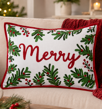 Botanical Merry Christmas Pillow