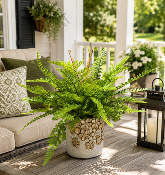 Custom Mixed Fern in Golden Flower Petal Container