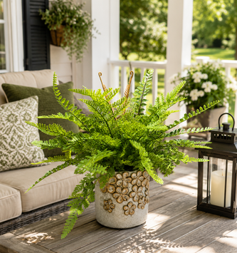 Custom Mixed Fern in Golden Flower Petal Container