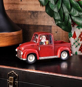 LED Red Truck Santa Snowglobe