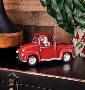 LED Red Truck Santa Snowglobe