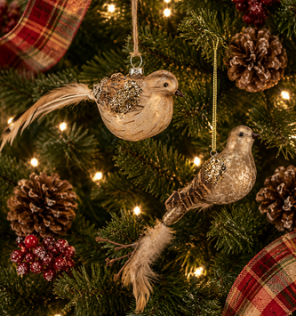 Glass Feathered Quail Ornament (2-Styles)