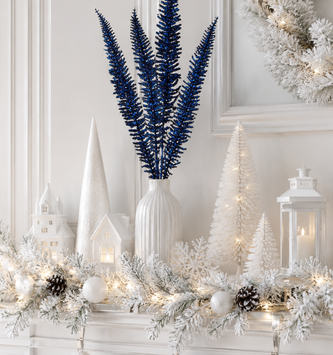 Blue Glittered Fern Spray