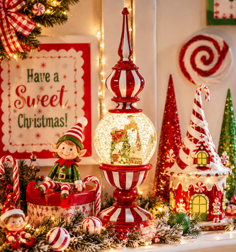 Red Finial Santa Snowglobe