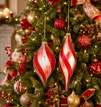 Glass Red Ribbon Swirl Ornament (2-Styles)