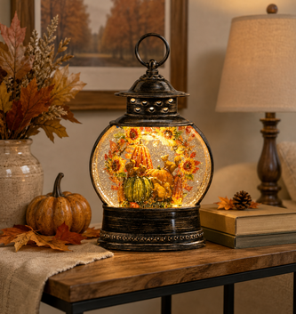 LED Fall Pumpkins w/ Critters Snowglobe