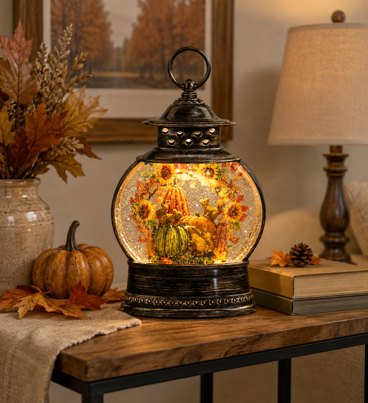 LED Fall Pumpkins w/ Critters Snowglobe