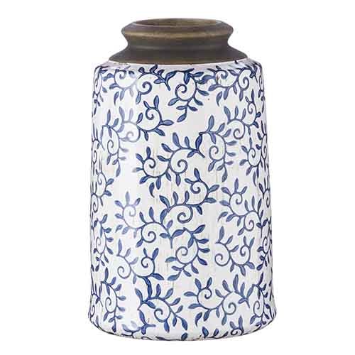 White Crackle Vase With Blue Vines (2-Sizes)