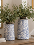 White Crackle Vase With Blue Vines (2-Sizes)
