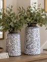 White Crackle Vase With Blue Vines (2-Sizes)