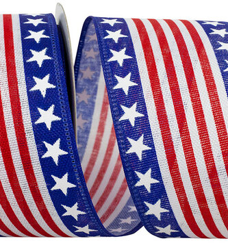 2.5" x 10 Yds Linen Patriotic Ribbon