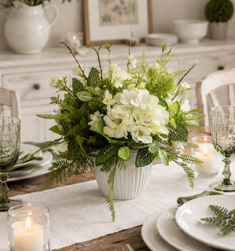 Custom Hydrangea & Rose Myrtle in Ribbed Container