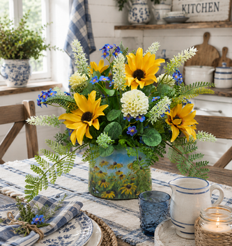 Custom Black Eyed Susan in Garden Bucket Arrangement