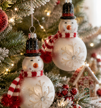 Glass Snowflake Snowman Ornament