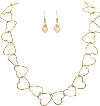 Heart Link Chain Necklace & Earring Set