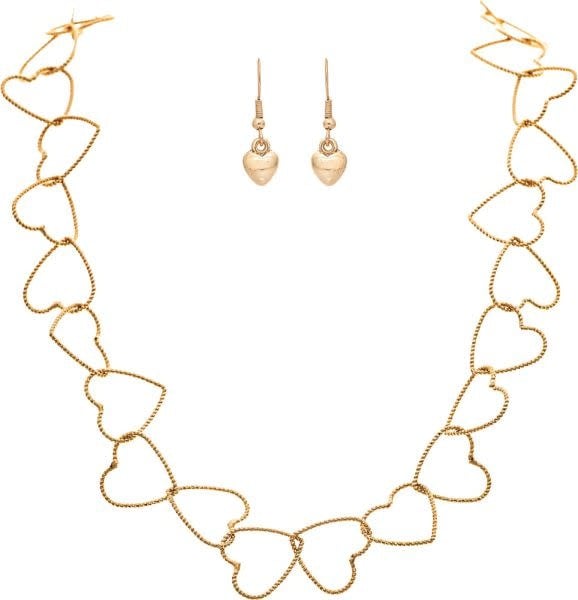 Heart Link Chain Necklace & Earring Set