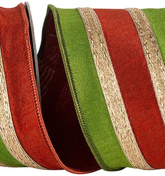4" x 5 Yards Overlay Dupioni Rust/Moss Wired Edge Ribbon