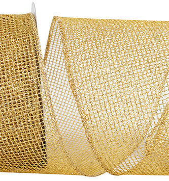4" x 10 Yards Gold Mesh Metallic Wired Edge Ribbon