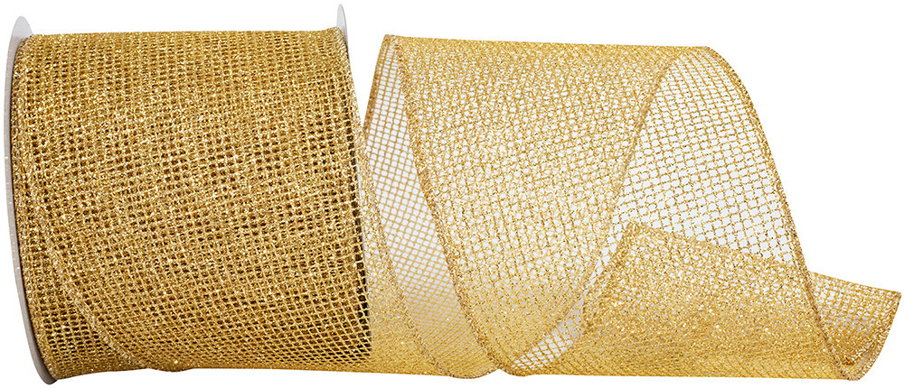 4" x 10 Yards Gold Mesh Metallic Wired Edge Ribbon