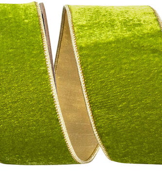 2.5" x 5 Yards Green Velvet Dupioni Wired Edge Ribbon