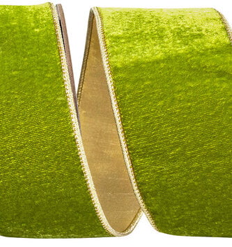 2.5" x 5 Yards Green Velvet Dupioni Wired Edge Ribbon