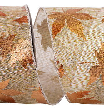 2.5" x 10 Yards Metallic Raised Natural Leaf Wired Edge Ribbon