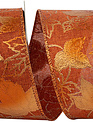 2.5" x 10 Yards Metallic Raised Leaf Rust Wired Edge Ribbon