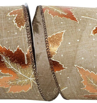 2.5" x 10 Yards Metallic Linen Leaf Wired Edge Ribbon