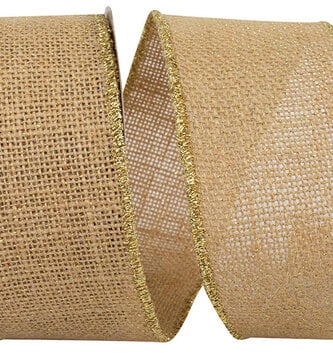 2.5" x 10 Yards Natural Burlap Sparkle Wired Edge Ribbon