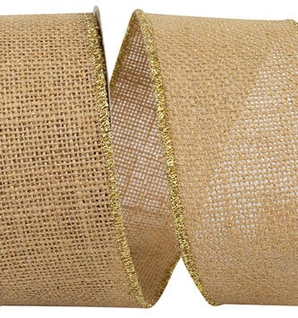 2.5" x 10 Yards Natural Burlap Sparkle Wired Edge Ribbon