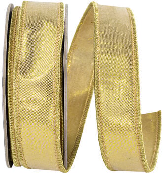 7/8" x 10 Yards 2 Sided Dupioni Gold Wired Edge Ribbon