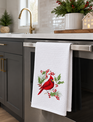 Embroidered  Cardinal & Holly Towel