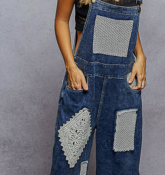 POL Clothing Inc Denim Overall w/ Crocheted Patches By: POL