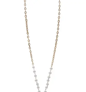 Gold Oval Chain Necklace w/ Large Pearl Pendant