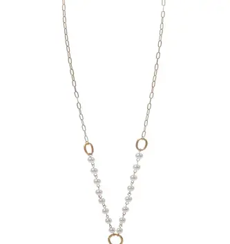 Pearl Accent Chain Necklace w/ Pointed Oval Crystal