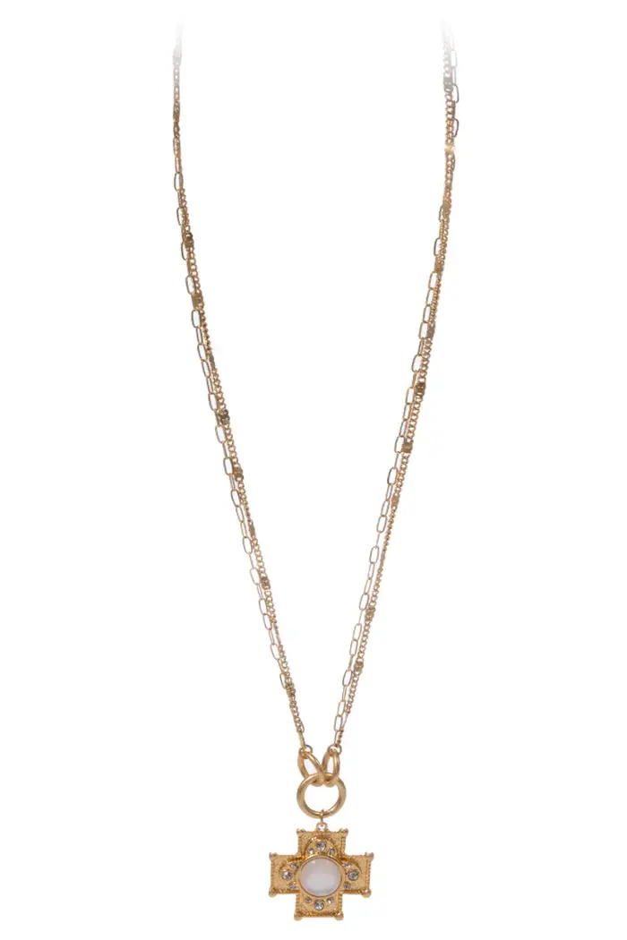 Multi Chain Necklace w/ Center Stone Cross