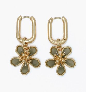 Gold Hoops w/ Green Flower Earrings