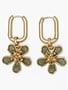 Gold Hoops w/ Green Flower Earrings