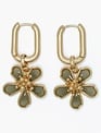 Gold Hoops w/ Green Flower Earrings