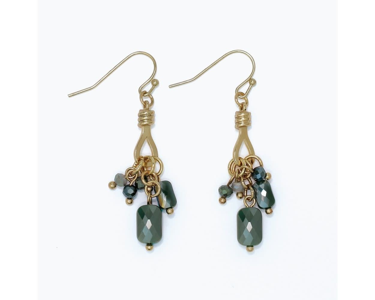Gold & Faceted Green Bead Cluster Earrings