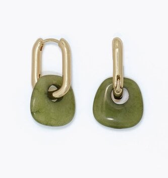 Gold Hoop w/ Green Stone Earrings