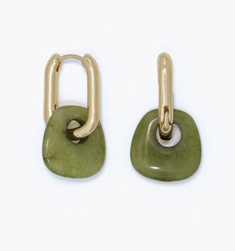 Gold Hoop w/ Green Stone Earrings