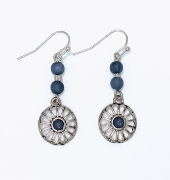 Silver Daisy w/ Blue Bead Earrings