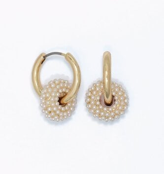 Gold Hoop w/ Pearl Ring Earrings