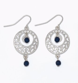 Silver Scrolls w/ Navy Dangle Earrings